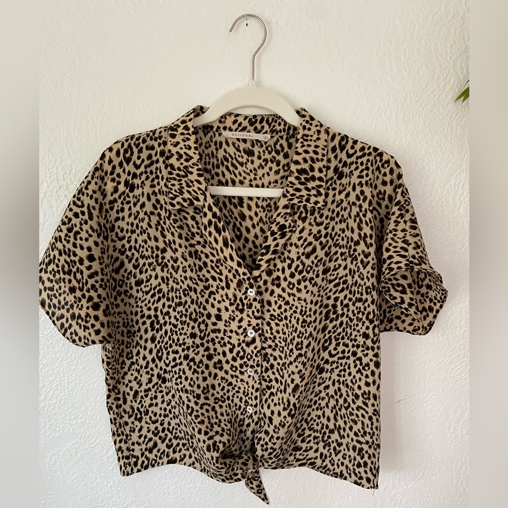 Cheetah Print Button Up Tie Front Top